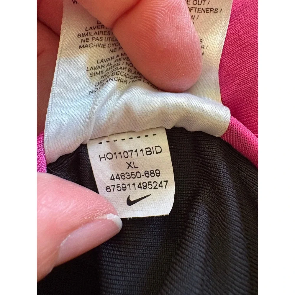 Nike Running Dri-FIT Full Zip Hoodie Pink Black Colorblock Thumbholes‎ Womens XL